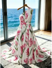 CURVE Plus Size Women's Asymmetric Neck Printed Dress, Waist-Cinching Style Carousel 1