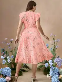 Plus Size Ruffled Ditsy Floral Waist Fit And Flare Woven Dress Carousel 1