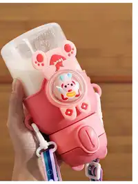 21oz Cute Cartoon Water Bottle With Lid And Straw - Leak-Proof Portable Sports Cup Carousel 4