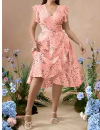 Plus Size Ruffled Ditsy Floral Waist Fit And Flare Woven Dress Carousel 4
