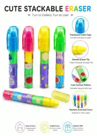 12pcs-Fruit Cartoon Pen-Shaped Erasers, Macaron Color Detachable Building Block Erasers Carousel 5