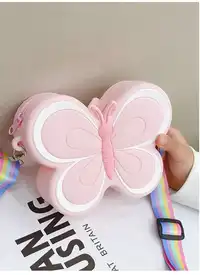 1pc Butterfly Silicone Zipper Mini Crossbody Shoulder Bag Suitable For All Season Daily Use Pink Carousel 2