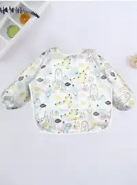1pc Cartoon Waterproof Long Sleeve Bib, Soft Feeding Bib, Baby Smock, Lightweight For All Seasons Carousel 9