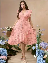 Plus Size Ruffled Ditsy Floral Waist Fit And Flare Woven Dress Carousel 3
