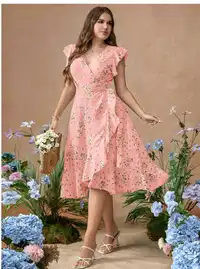 Plus Size Ruffled Ditsy Floral Waist Fit And Flare Woven Dress Carousel 7