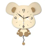 Sleepy Mouse-Shaped Wall Clock with Stitched Ears, Playful Expression, and Dangling Pendulum