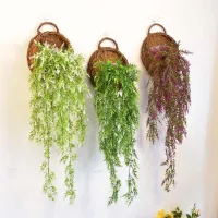 Hand Made Wicker Rattan Flower Planter Wall Hanging Wicker Rattam Basket Garden Vine Pot Plants Holder Garden Pots Wall Planter