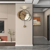 Stylish Modern Wall Clock with Antler Design and Pendulum Carousel 1