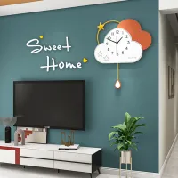 Whimsical Cloud-Shaped Wall Clock with Gold Star Accent and Pendulum Teardrop