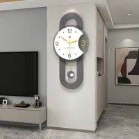 Minimalist Gray Wall Clock with Gold Pendulum and Charcoal Frame Carousel 4