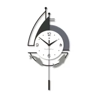 Nautical Sailboat Wall Clock with Fish Accents and Minimalist Design