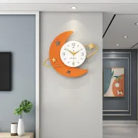 Celestial Crescent Moon Wall Clock with Gold Orbit Carousel 4