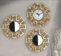 Best Sellers 3 Pcs European Elegant Luxury Hotel Bathroom Decorative Clocks Antique Gold Frame Round Creative Vintage Wall Clock