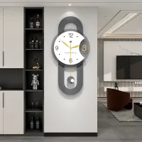 Minimalist Gray Wall Clock with Gold Pendulum and Charcoal Frame Carousel 2