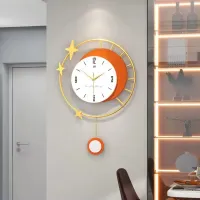 Modern Wall Clock with Crescent Moon, Gold Stars, and Elegant Pendulum Carousel 5
