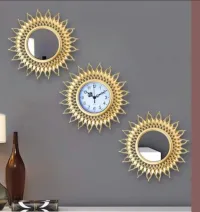 Best Sellers 3 Pcs European Elegant Luxury Hotel Bathroom Decorative Clocks Antique Gold Frame Round Creative Vintage Wall Clock