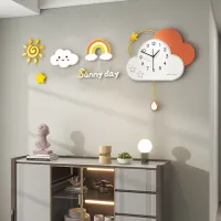Whimsical Cloud-Shaped Wall Clock with Gold Star Accent and Pendulum Teardrop