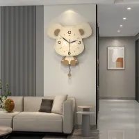 Sleepy Mouse-Shaped Wall Clock with Stitched Ears, Playful Expression, and Dangling Pendulum