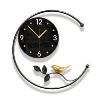 Modern Black and Gold Wall Clock with Bird Design Carousel 3