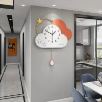 Whimsical Cloud-Shaped Wall Clock with Gold Star Accent and Pendulum Teardrop