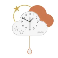 Whimsical Cloud-Shaped Wall Clock with Gold Star Accent and Pendulum Teardrop