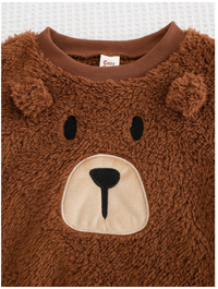 pcs Baby Boy Cartoon Bear Pattern Fleece Thick Crew Neck Long Sleeve Hoodie And Jogger Pants Set Carousel 6