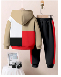 2pcs Vintage Prints, Little King, Young Boys Loose Fit Casual Hooded Sweatshirt Set Carousel 2