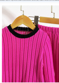2pcs/Set Young Girl Colorblock Ribbed Fabric Top And Side Colorblock Pants Set Carousel 3