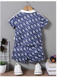 Baby Boy Summer Letter Print Short Sleeve Polo Shirt And Shorts Casual Outfit