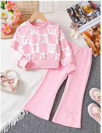2pcs/Set Young Girl Casual Minimalist Pink Bow Decor Cute Style Outfit