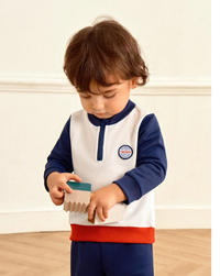 2pcs Baby Boys/Toddlers Comfort Soft Colorblock Stand Collar Zip Sweatshirt & Pants Set