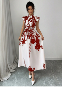 Women's Casual Floral Print Cap Sleeve Long Dress Carousel 3