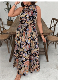 Plus Size Apricot Bohemian Floral Print Halter Maxi Loose  Carousel 5