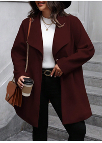  Plus Size Women's Solid Color Long Sleeve Single-Breasted Lapel Casual Overcoat Carousel 4