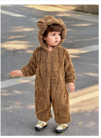 Newborn Baby Boy/Girl Cozy Hooded Fleece Romper Suit