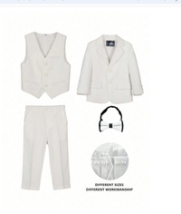 4pcs Young Boy Gentleman Suit Set: Jacket, Vest, Pants, Bow Tie Carousel 2