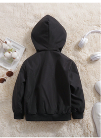 Young Boy Casual And Cute Street Style Loose Fit Hooded Jacket With Letter Patches And Zipper Carousel 1
