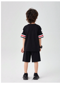 2pcs Young Boy Sporty Loose Fit Drop Shoulder Round Neck T-Shirt With Multi-Color Letter Print
