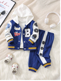 2pcs/Set Baby Girl/Boy Letter Print Contrast Color Hoodie Jacket And Jogger Pants Set Carousel 8
