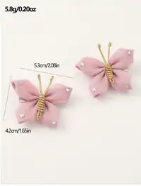 2pcs Girls' Pink Rhinestone Butterfly Hair Clips Set, Daily Decor