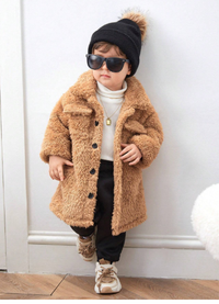 Baby Boy/Girl Long Casual Fleece Jacket With Pocket, Warm Stand Collar Winter Outerwear