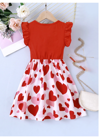 Tween Girls' Casual Minimalist Comfort Ruffle Heart Contrast Mesh Overlay Dress Carousel 1