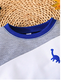 Baby Boy Animal Print Patchwork Long Sleeve Sweatshirt And Elastic Waist Solid Color Pants Set Carousel 2