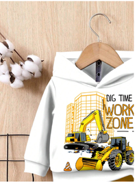 Baby Boy Casual Minimalist Stylish Classic Truck Print Loose Comfortable Knit Soft Hooded Sweatshirt & Pants Set