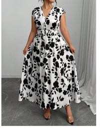 Women's Summer Shirred Floral Print Loose Elegant Dress Carousel 3