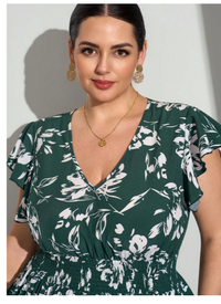 Plus Size V-Neck Cap Sleeve High Waist Dress Carousel 4