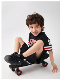 2pcs Young Boy Sporty Loose Fit Drop Shoulder Round Neck T-Shirt With Multi-Color Letter Print