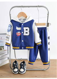 2pcs/Set Baby Girl/Boy Letter Print Contrast Color Hoodie Jacket And Jogger Pants Set Carousel 2