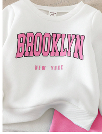2pcs Baby Girl Letter Print Fleece Sweatshirt & Flare Pants 