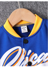 Baby Boys Letter Print Colorblock Baseball Jacket Hoodie And Sport Pants Set
